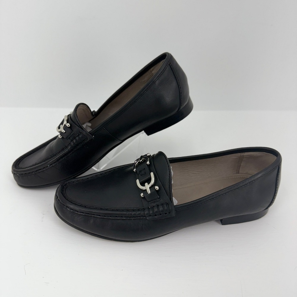 Donald Pliner Womens Black Leather Bit Loafers Silver Hardware Size 9.5 Wide - Picture 8 of 11